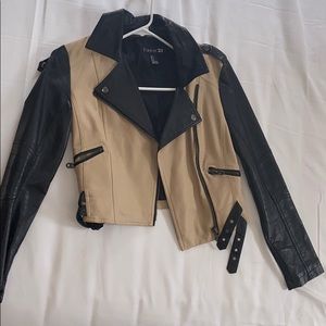 Cream and black leather jacket